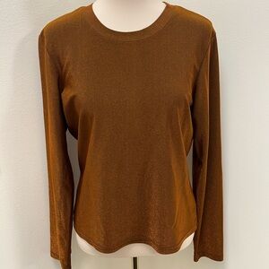 The Limited Iridescent Copper Brown Glittery Long Sleeve Top